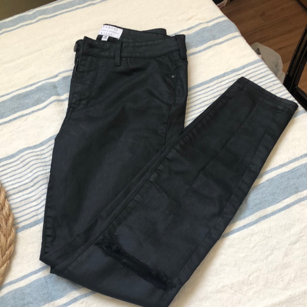 Kendall + Kylie - Black Coated Pants - Distressed